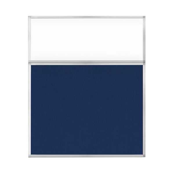 Hush Panel Configurable Cubicle Partition 5' x 6' W/ Window Navy Blue Fabric Clear Window